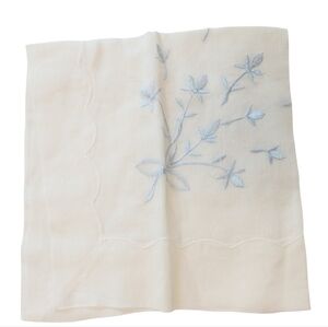 HANKERCHIEF Floral Pale Blue White Embroidery Cotton 12.5"x12.5"